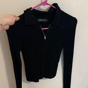 SHEIN Black Ribbed Zipper Top and cross over top